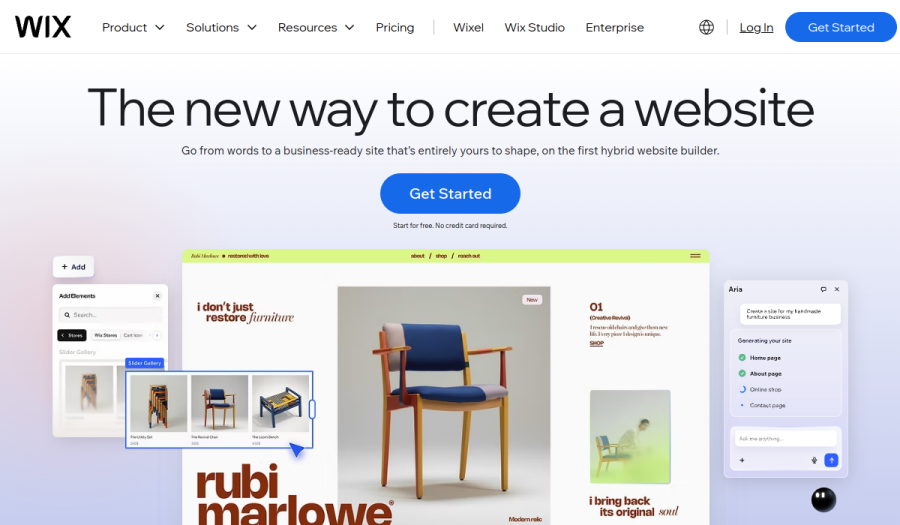 The Wix website builder homepage