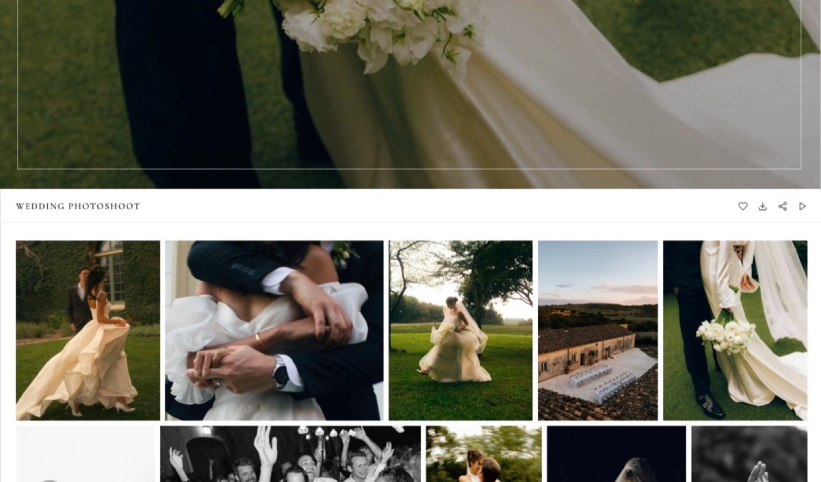 A wedding client gallery in Framekit, delivered from the photographer's own domain