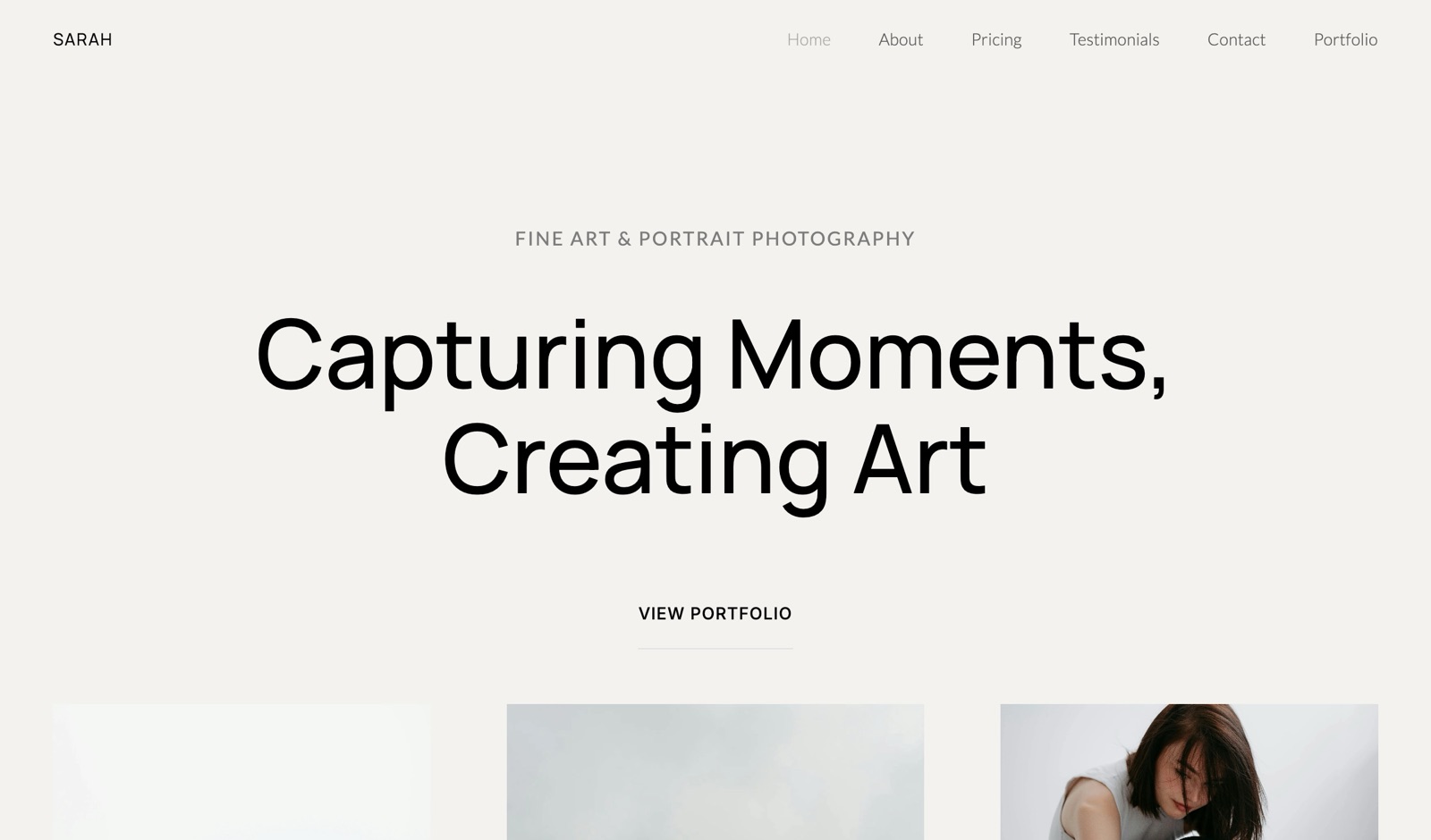 A photography site template in Framekit