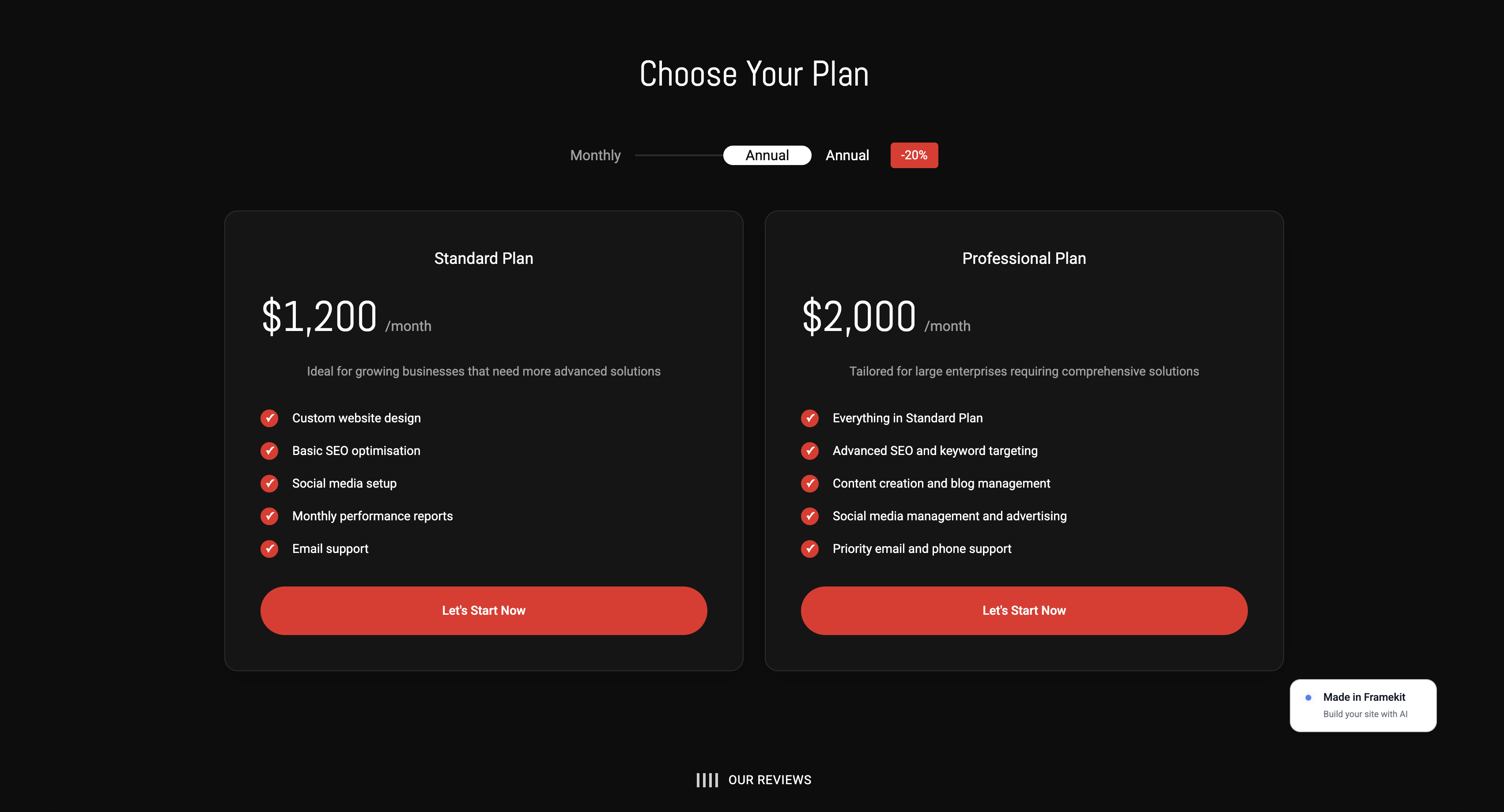 A studio site showing project pages and an about section, built on Framekit